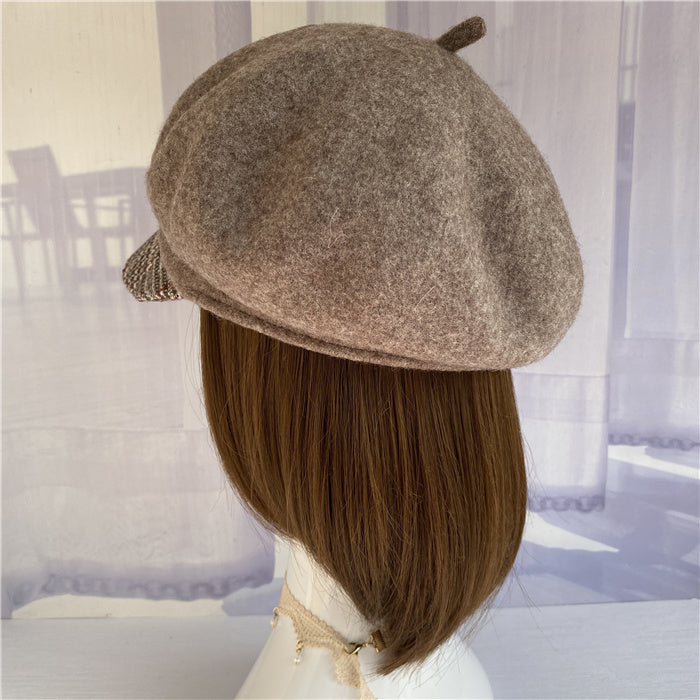 Premium Australian Wool Newsboy Cap - Mocha with Plaid Brim Mspineapplecrafts