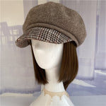 Premium Australian Wool Newsboy Cap - Mocha with Plaid Brim Mspineapplecrafts