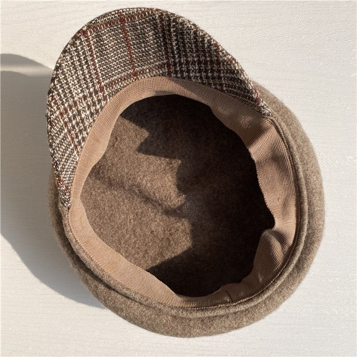 Premium Australian Wool Newsboy Cap - Mocha with Plaid Brim Mspineapplecrafts