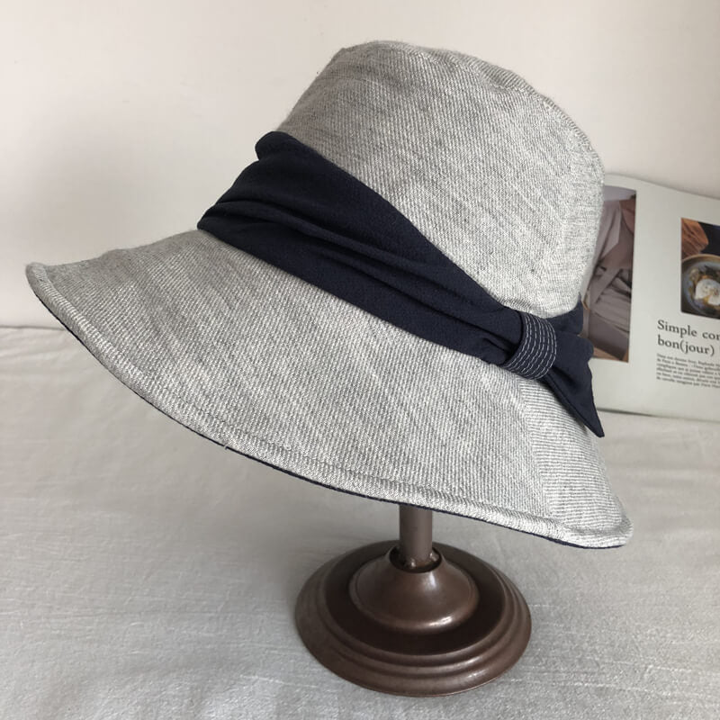 Bucket Hat with Bow - Cotton Linen Blend MsPineappleCrafts