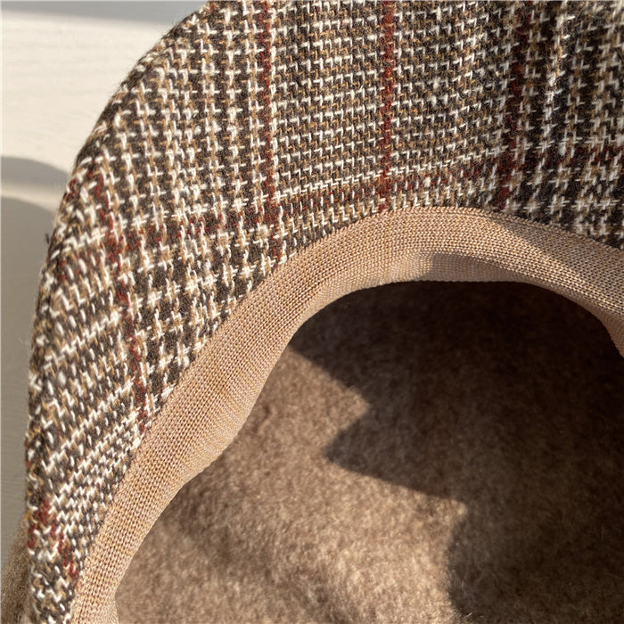 Premium Australian Wool Newsboy Cap - Mocha with Plaid Brim Mspineapplecrafts