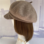 Premium Australian Wool Newsboy Cap - Mocha with Plaid Brim Mspineapplecrafts