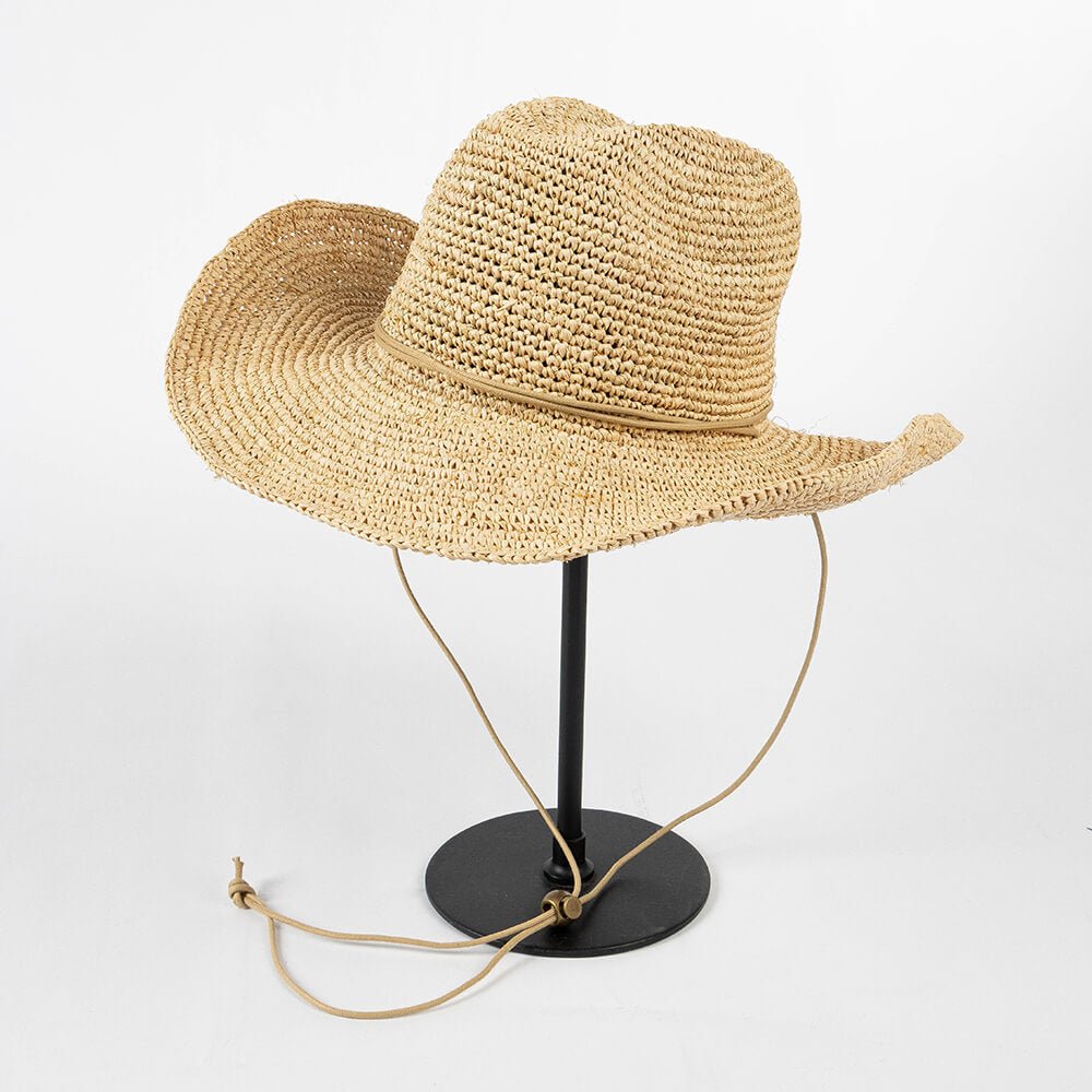 Handmade Raffia Straw Cowboy Hat with Tie Band MsPineappleCrafts