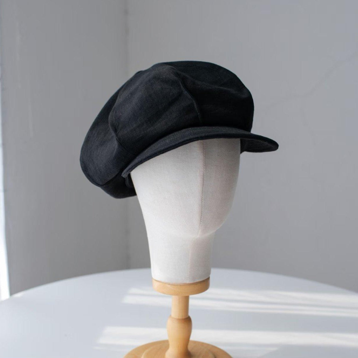 Linen Slouchy Newsboy Hat Unisex - Custom Size – Black