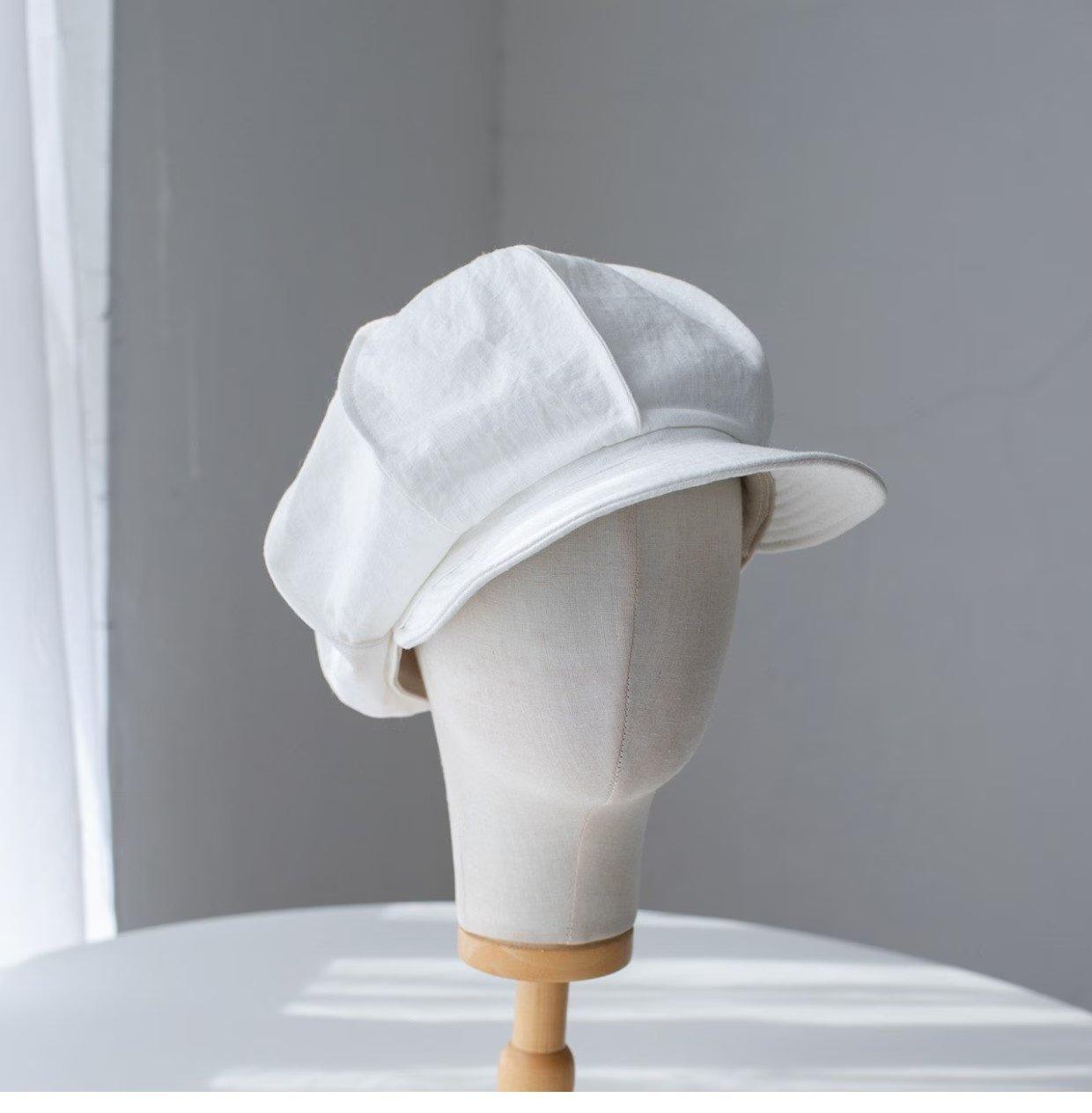 Linen Slouchy Newsboy Hat Unisex - Custom Size – White