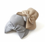Wide Brim Straw Hat with Bow - Camel and Grey Color Comparison