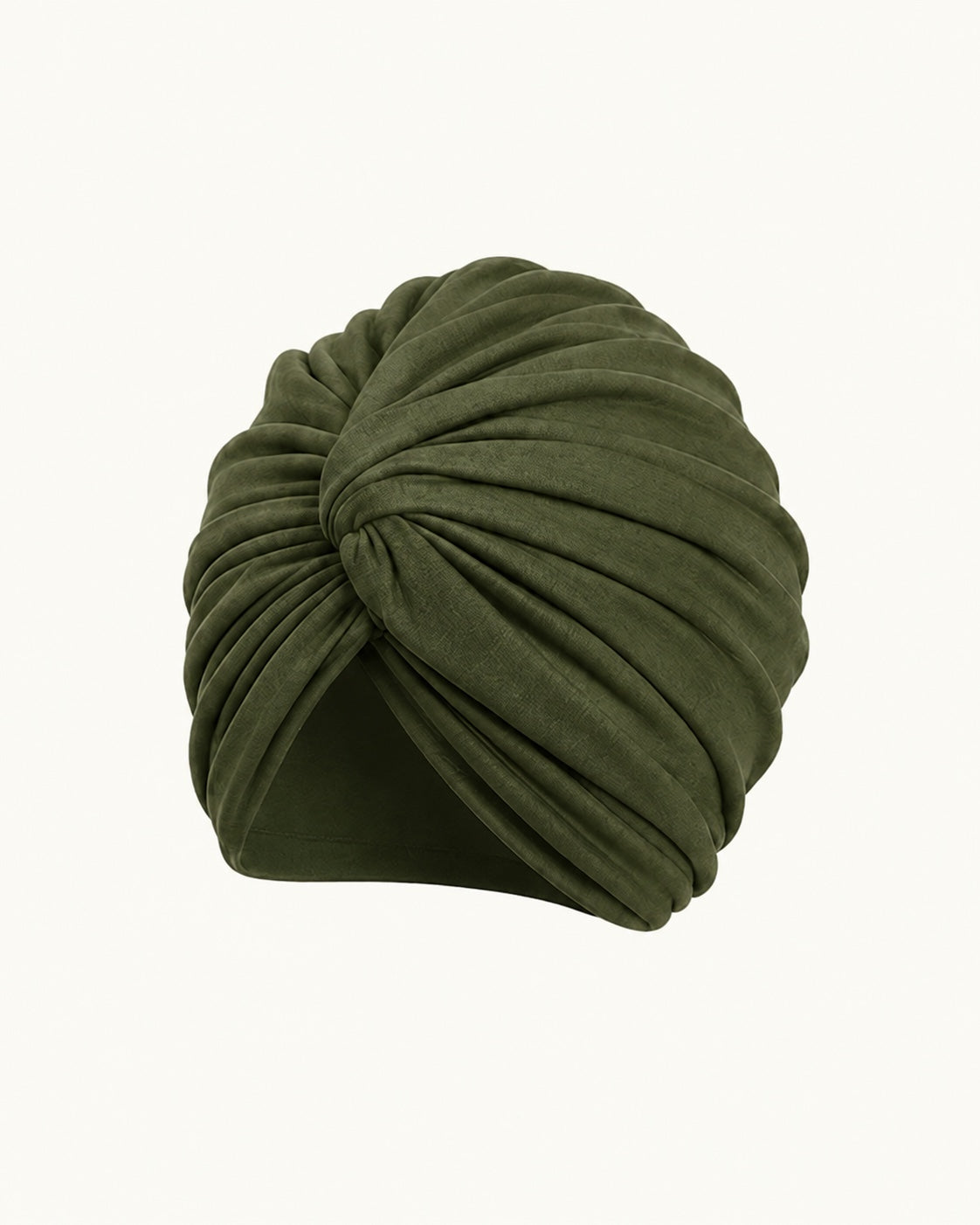 Army Green modal cotton knot turban head wrap on an off-white background