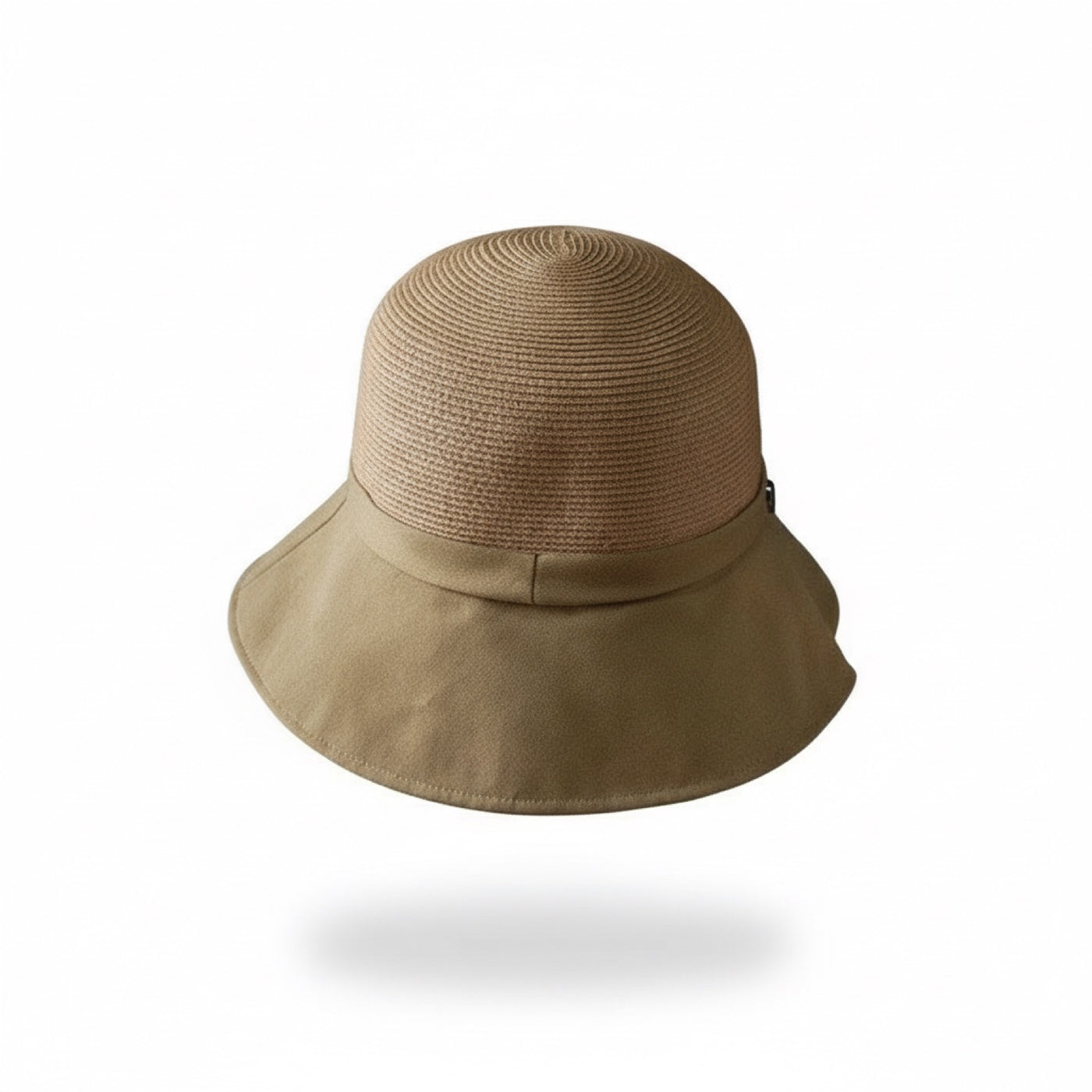 Straw Bucket Hat with Linen Band - Camel, back view on white background