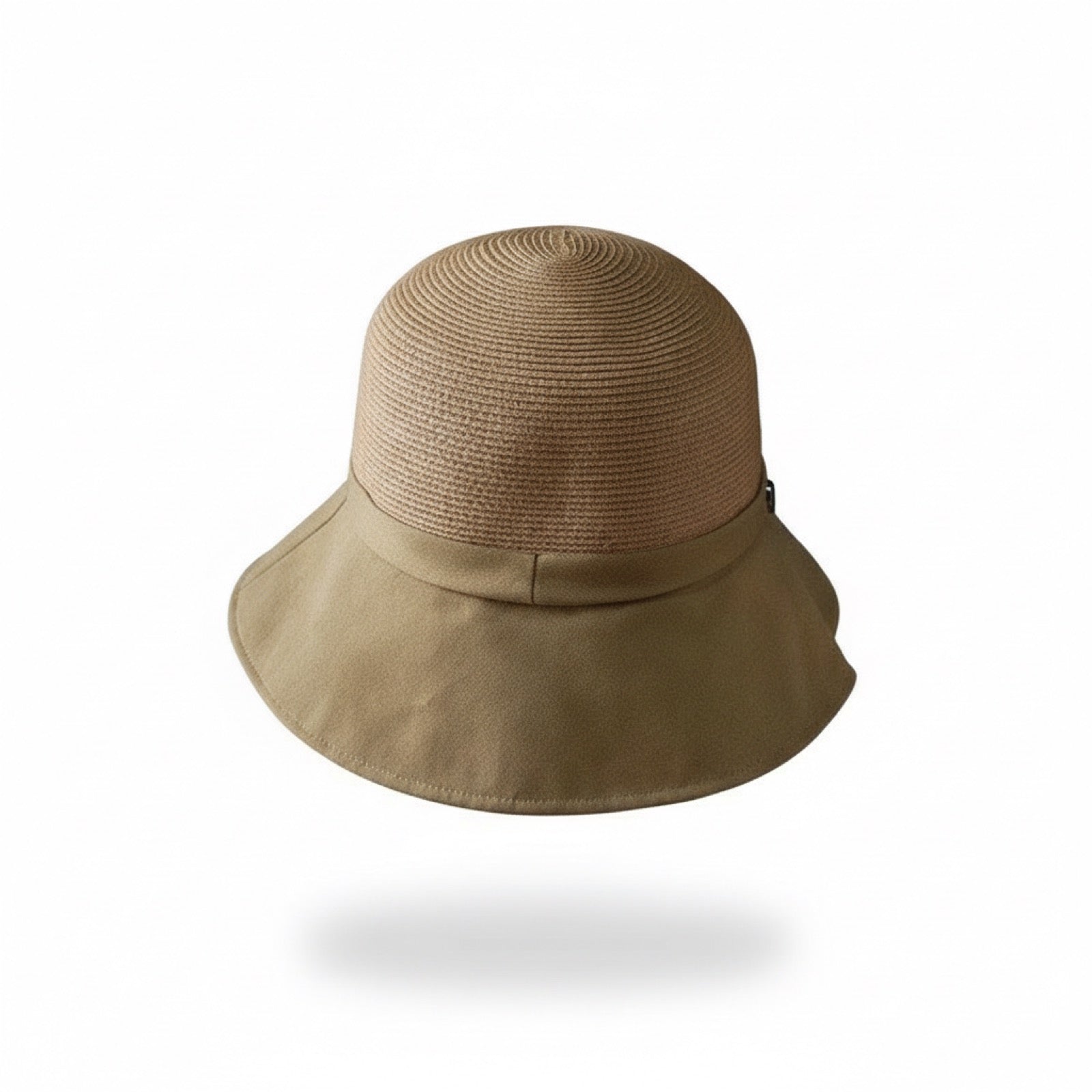 Straw Bucket Hat with Linen Band - Camel, back view on white background