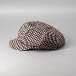 Plaid cotton newsboy cap in brown houndstooth — baker boy hat, apple jack hat style, adjustable unisex spring headwear