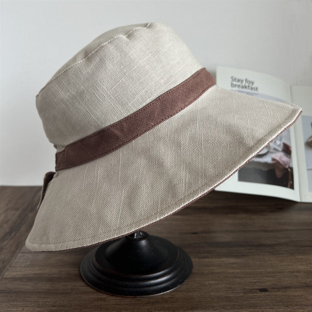 Reversible Ponytail Sun Hat – Beige with Coffee Band