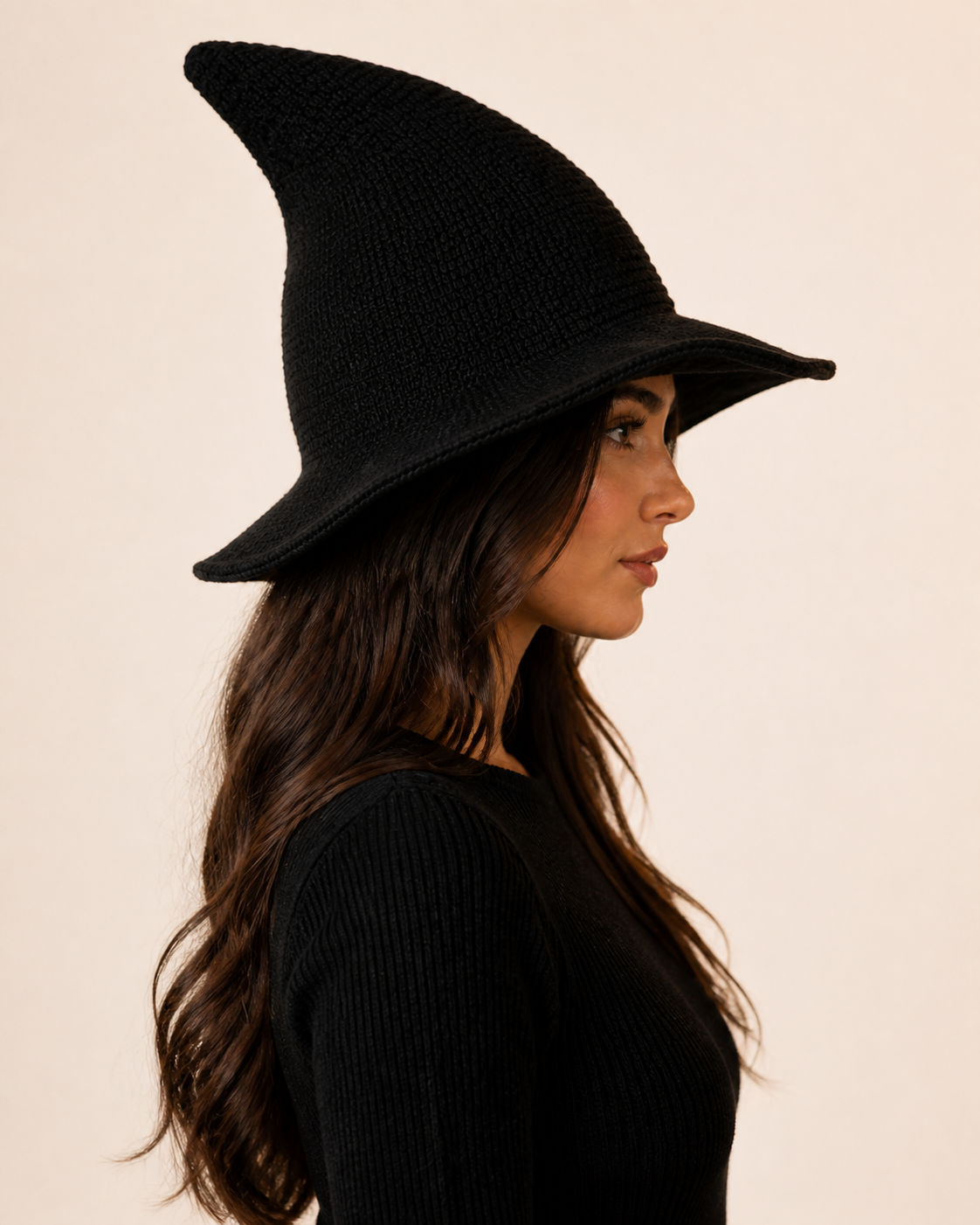 Knitted Halloween Witch Hat for Adults – Wool Blend, Wide Brim