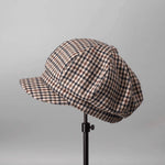 Plaid cotton newsboy cap in brown houndstooth — baker boy hat, apple jack hat style, adjustable unisex spring headwear
