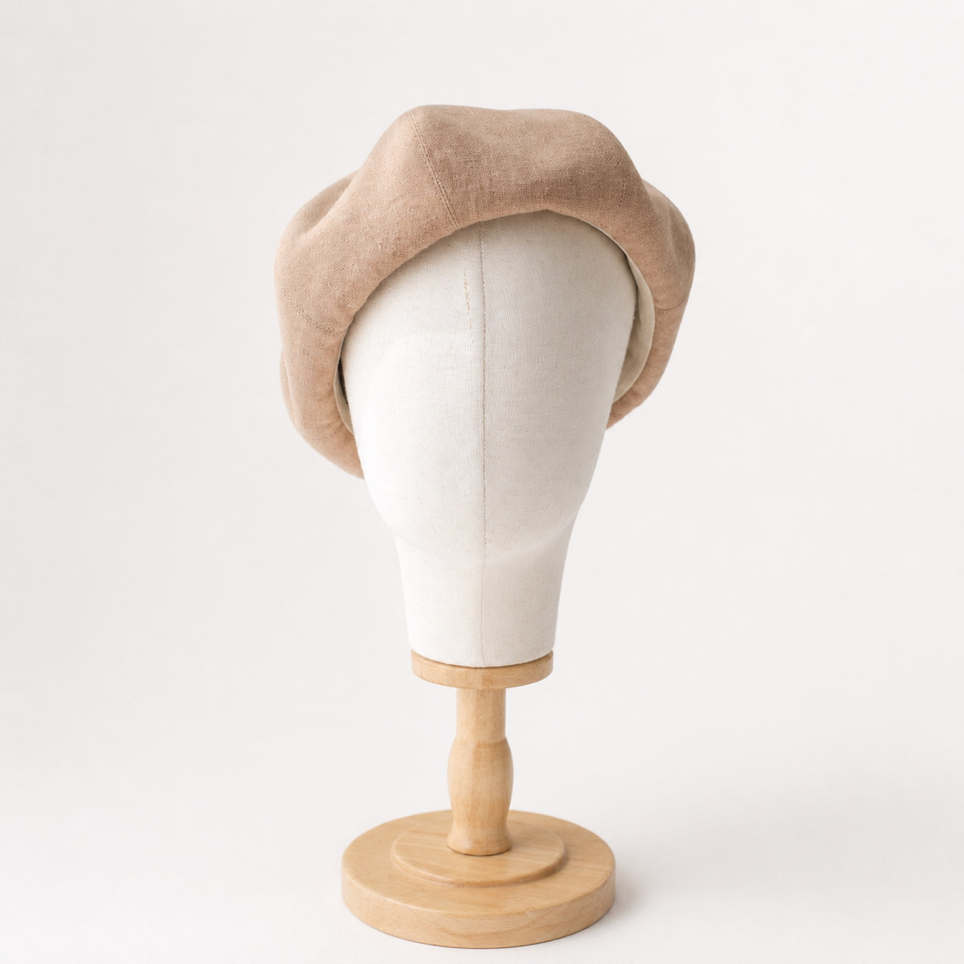 Camel sand-washed linen beret front view