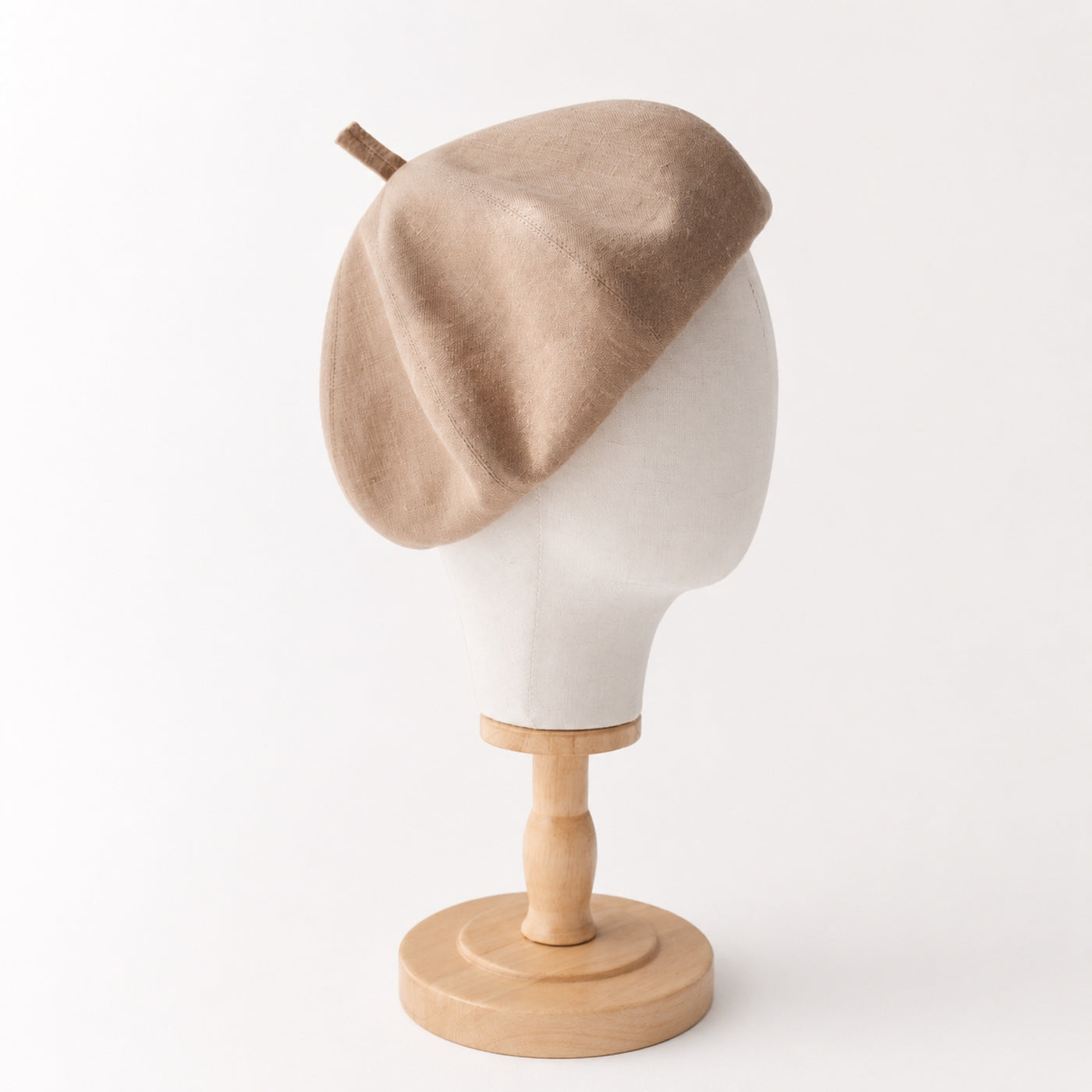 Camel linen beret detail
