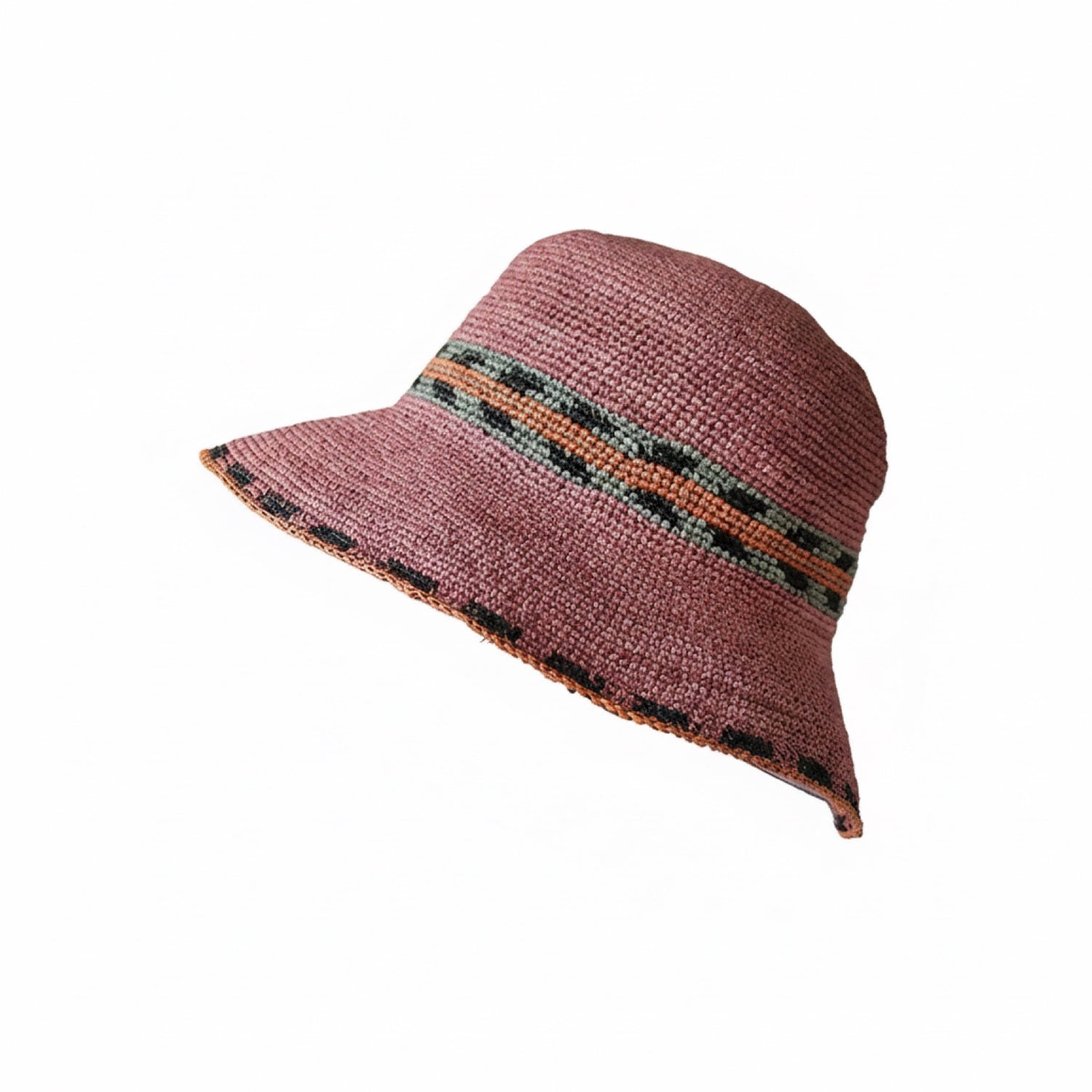 Vibrant Raffia Straw Hat - Pink with Colourful Band View 1