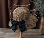 Straw sun hat size chart: 56-58cm circumference, 13cm crown height, 7cm brim width