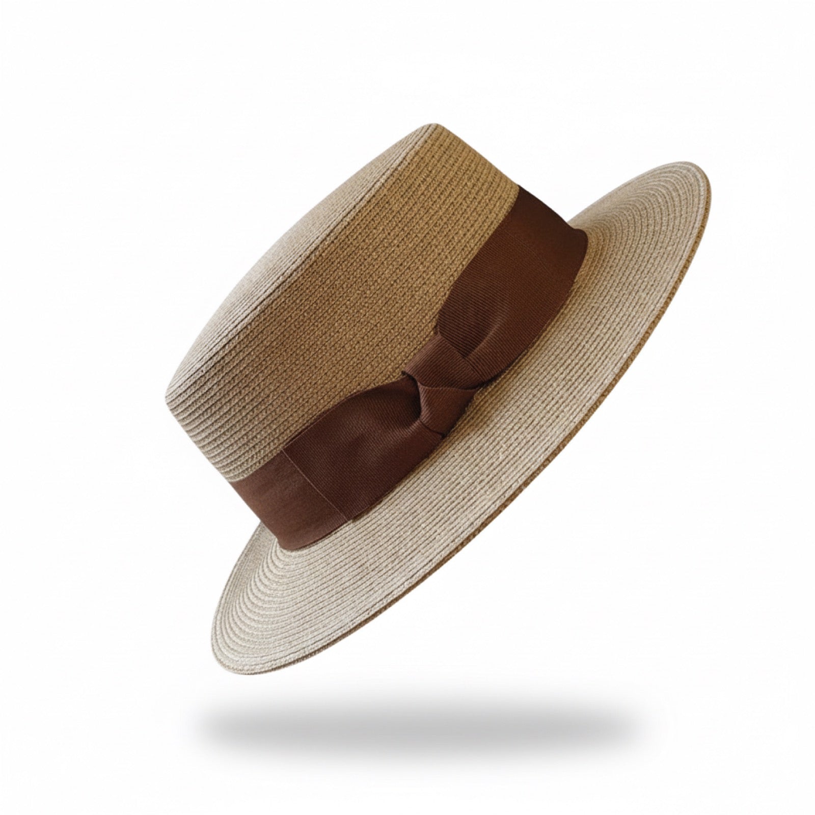 Classic Straw Boater Hat in Khaki - Two Options with Black and Brown Ribbons
