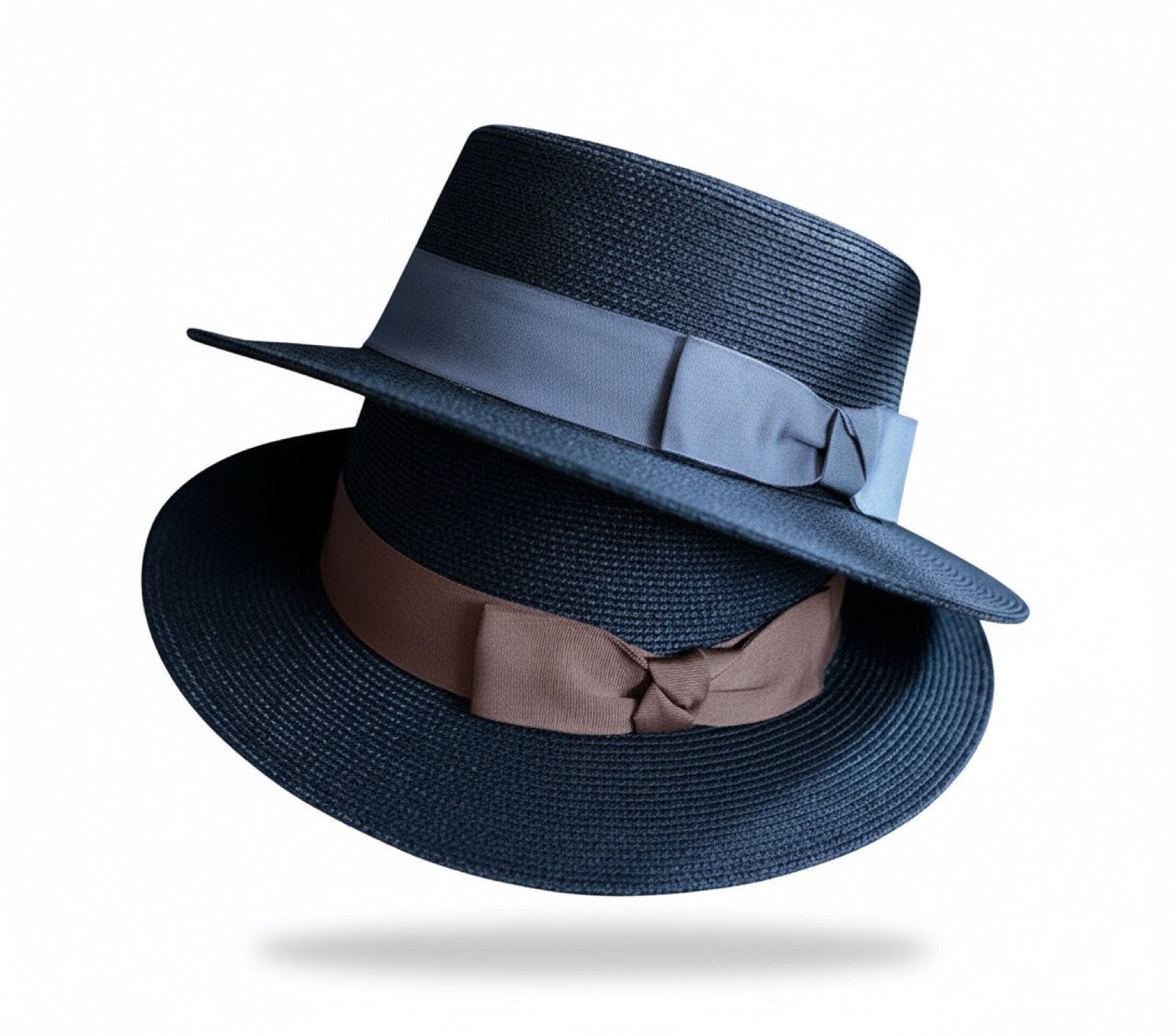 Classic Straw Boater Hat in Black - Stacked View