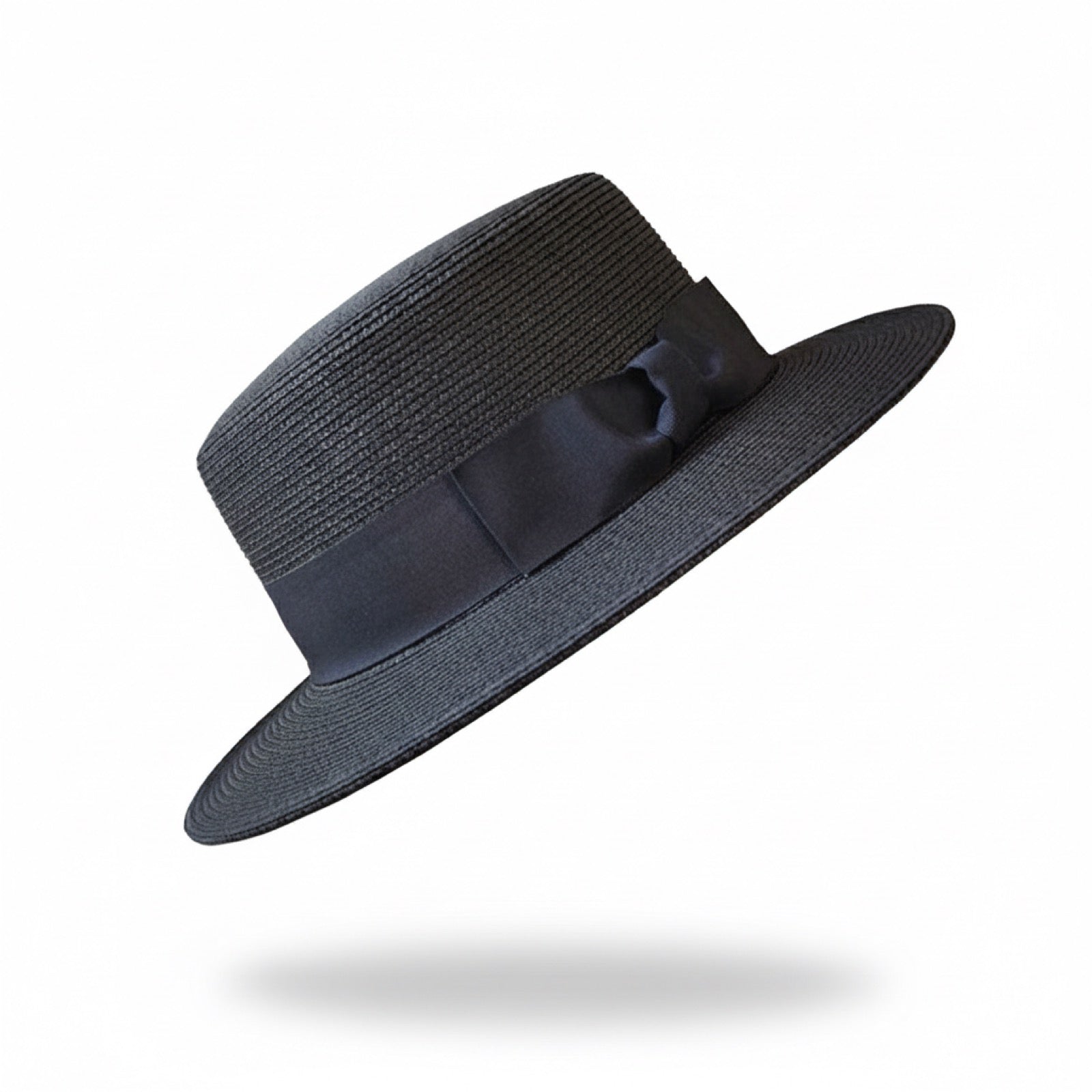 Classic Straw Boater Hat in Black with Dark Ribbon
