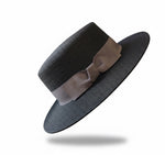 Classic Straw Boater Hat in Black - Two Color Options with Grey and Brown Ribbons