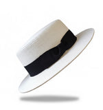 Classic Straw Boater Hat in White with Black Ribbon