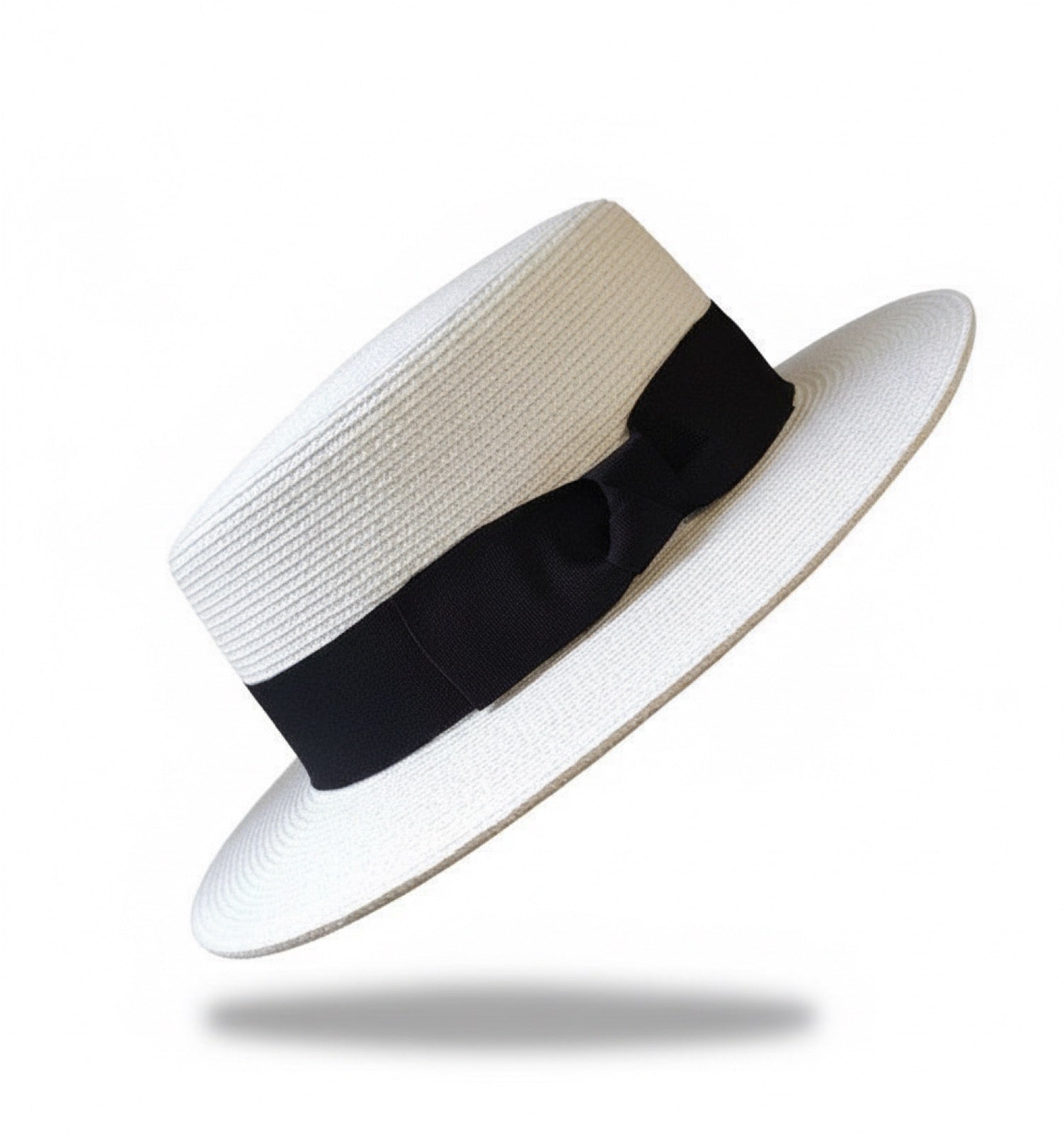 Classic Straw Boater Hat in White with Black Ribbon