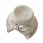 Wide Brim Straw Hat with Bow in Beige - Top Down View