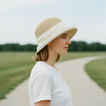 Straw Linen Sun Hat - Side View on Model