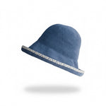 Embroidered Brim Straw Hat - Blue Angled Alternate View