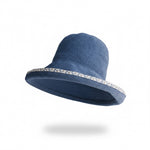 Embroidered Brim Straw Hat - Blue Front View