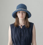 Embroidered Brim Straw Hat - Model Wearing Front View
