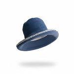 Embroidered Brim Straw Hat - Blue Side Alternate View