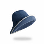 Embroidered Brim Straw Hat - Blue Side View