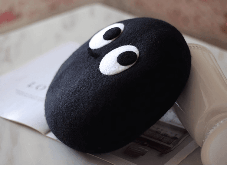 Cute Black Coal Ball Eyes Painter Hat - Mspineapplecrafts