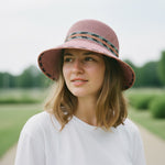 Vibrant Raffia Straw Hat - Three Quarter View on Model