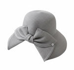 Wide Brim Straw Hat with Bow in Grey - Front View