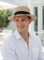 Flat Top Straw Fedora - Male Model Angled View