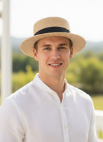 Flat Top Straw Fedora - Male Model Front View