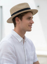 Flat Top Straw Fedora - Male Model Side View