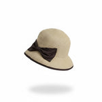 Foldable Natural Straw Sun Hat in Beige with brown bow
