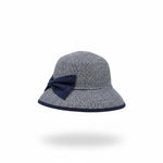 Foldable Natural Straw Sun Hat in Blue with navy bow