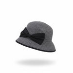 Foldable Natural Straw Sun Hat in Gray with black bow
