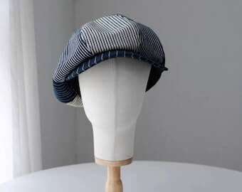 Blue and white striped newsboy hat/ Baker hat