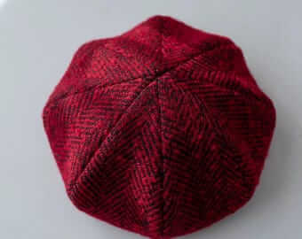 The Red Herringbone Winter Slouchy Wool Beret.