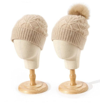 Unisex Cashmere Beanie with Removable Pompom - Mspineapplecrafts