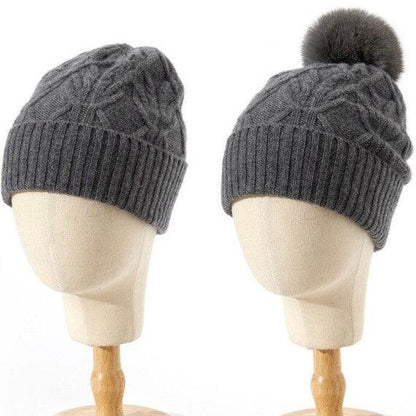 Unisex Cashmere Beanie with Removable Pompom - Mspineapplecrafts