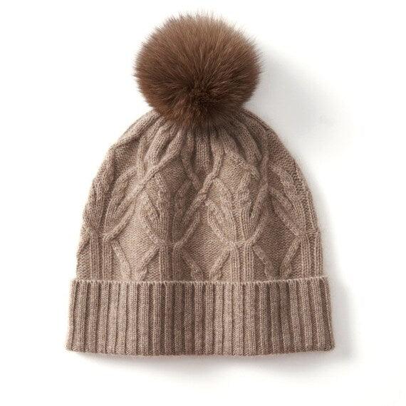 Unisex Cashmere Beanie with Removable Pompom - Mspineapplecrafts