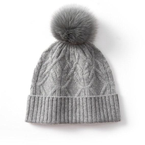 Unisex Cashmere Beanie with Removable Pompom - Mspineapplecrafts
