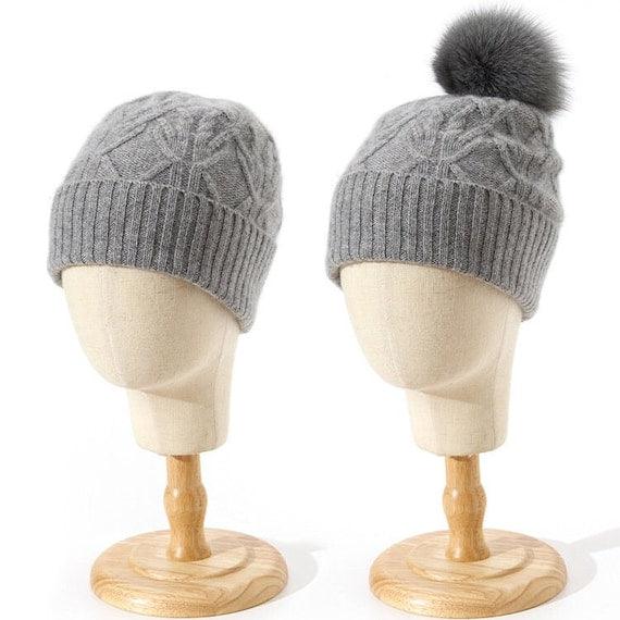 Unisex Cashmere Beanie with Removable Pompom - Mspineapplecrafts